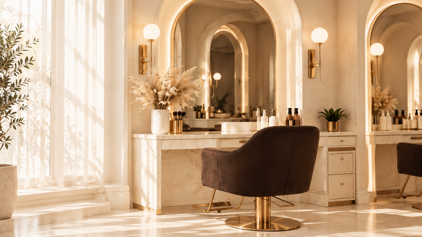 Warm ivory and gold salon vanity