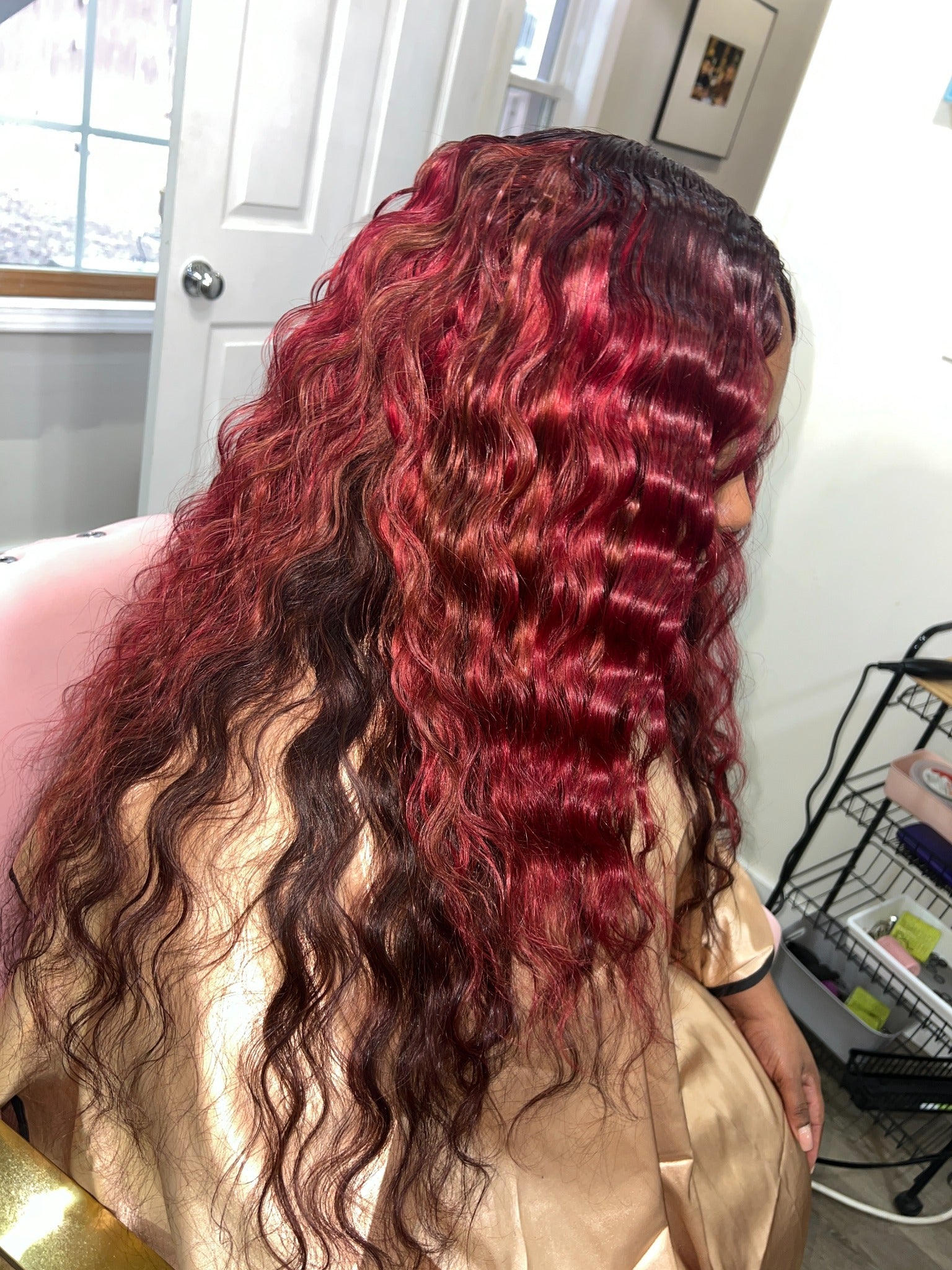 Custom burgundy body wave sew-in